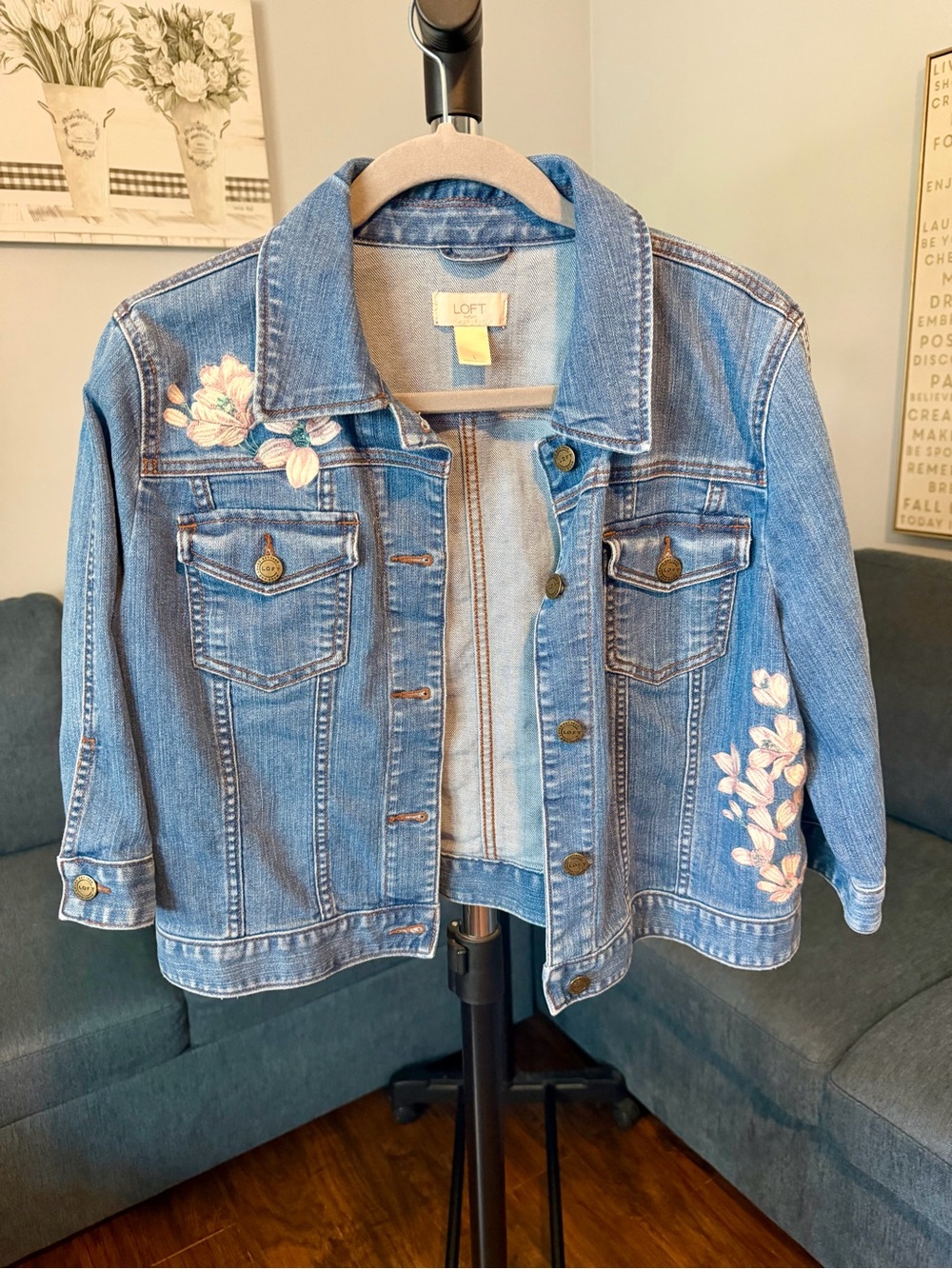 LOFT Girls Blue Embroidered Denim Jacket